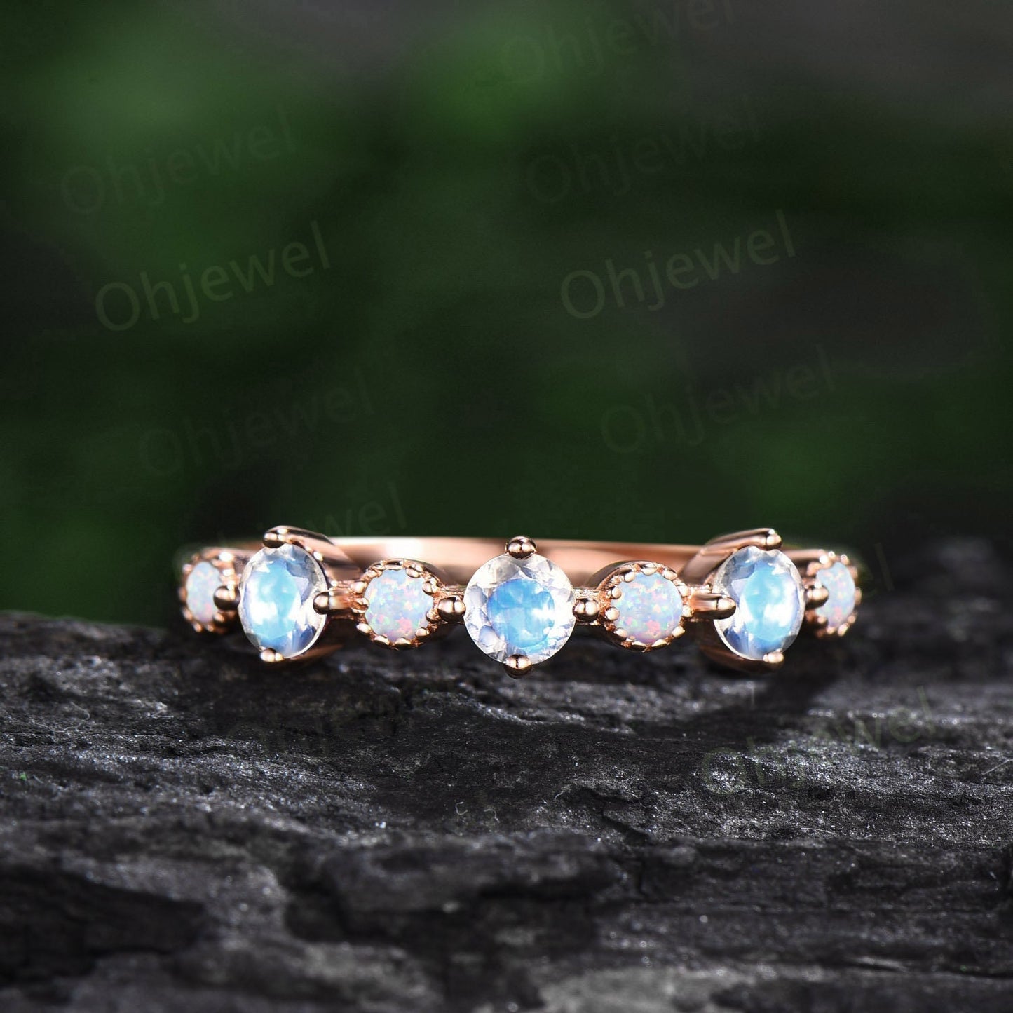 Vintage round cut moonstone ring 14k rose gold white opal ring sterling silver unique engagement ring women dainty anniversary ring gift