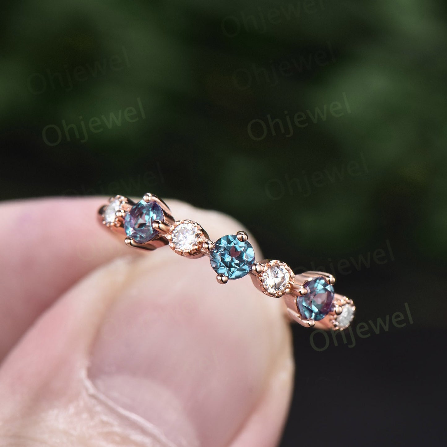 Vintage round cut Alexandrite ring 14k rose gold moissanite ring sterling silver unique engagement ring women dainty anniversary ring gift