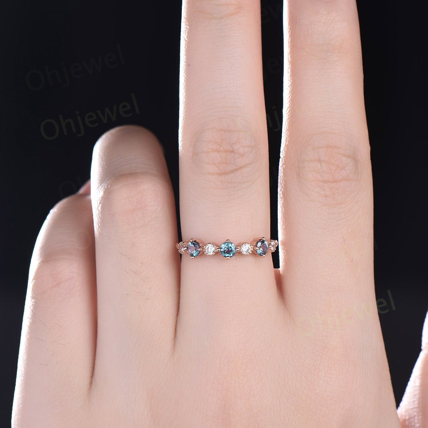 Vintage round cut Alexandrite ring 14k rose gold moissanite ring sterling silver unique engagement ring women dainty anniversary ring gift