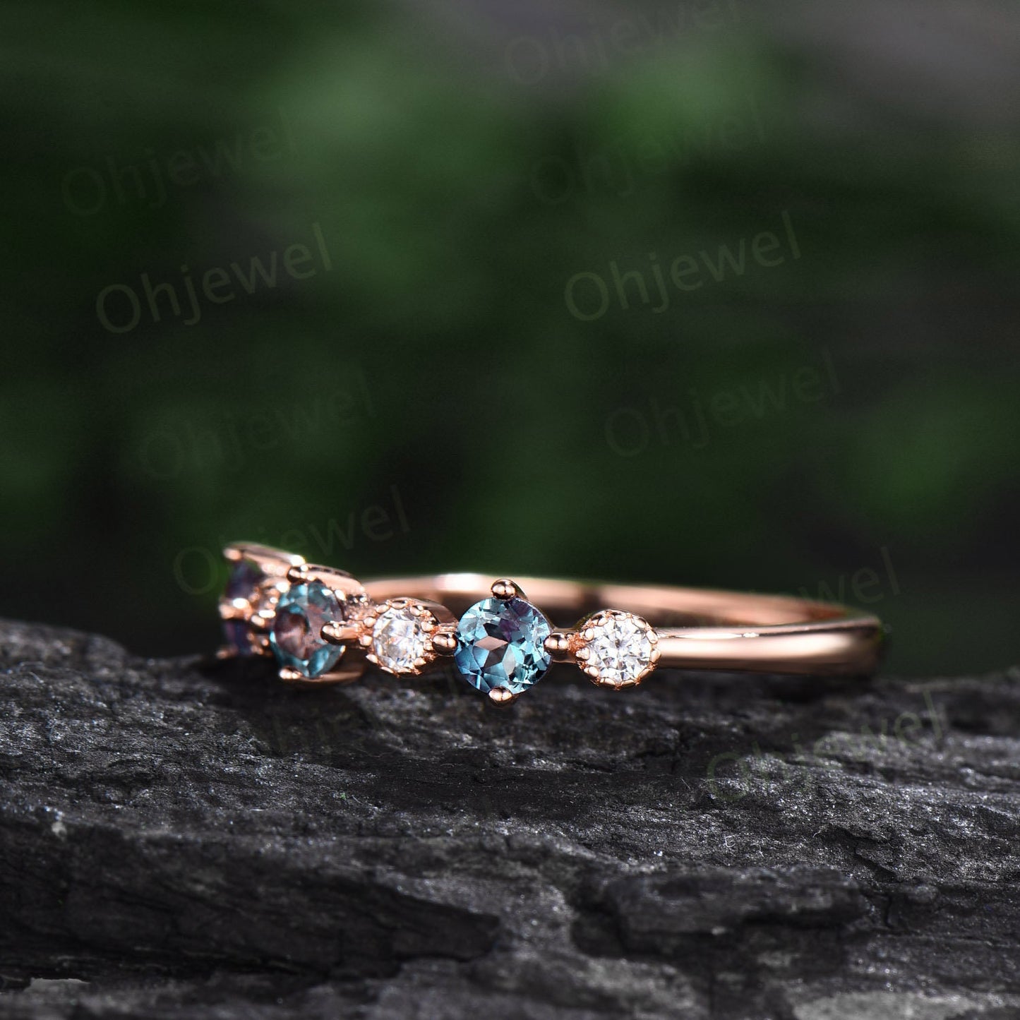 Vintage round cut Alexandrite ring 14k rose gold moissanite ring sterling silver unique engagement ring women dainty anniversary ring gift