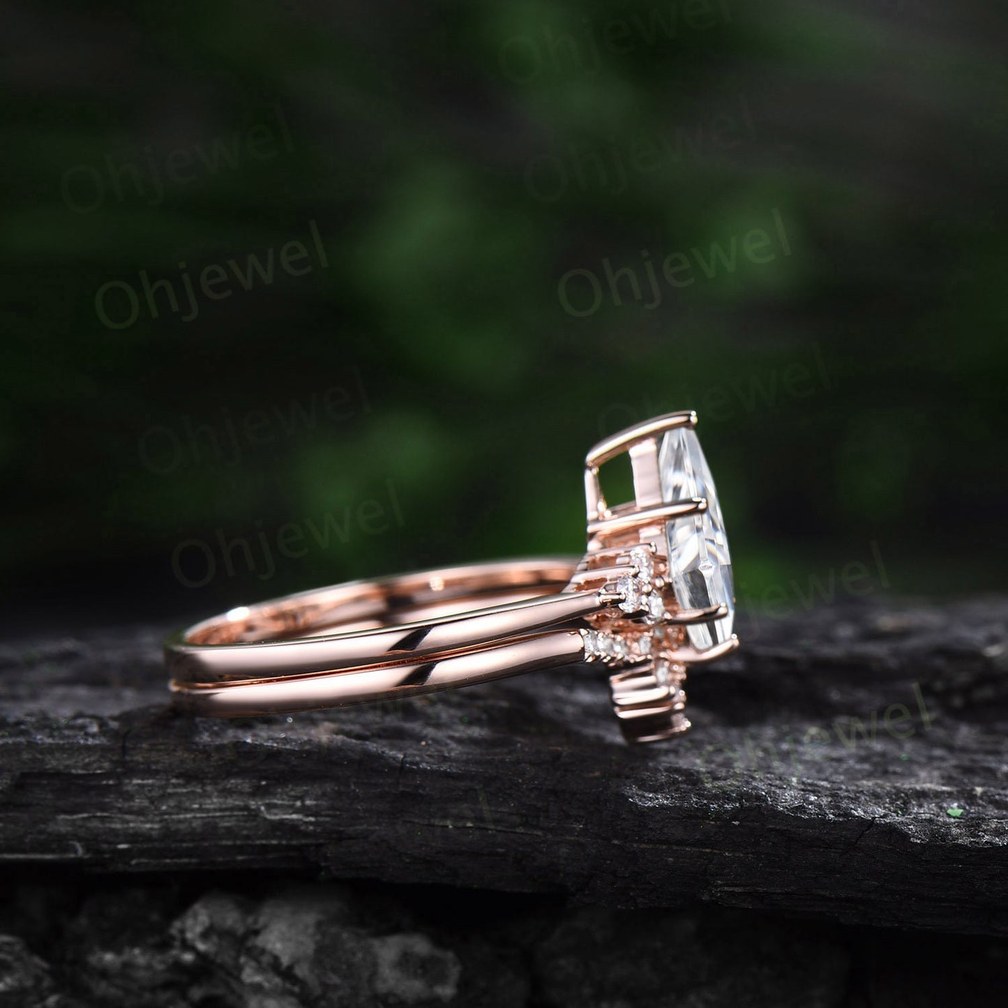 Dainty kite cut moissanite engagement ring set solid 14k rose gold Minimalist diamond ring for women unique promise bridal ring set gift