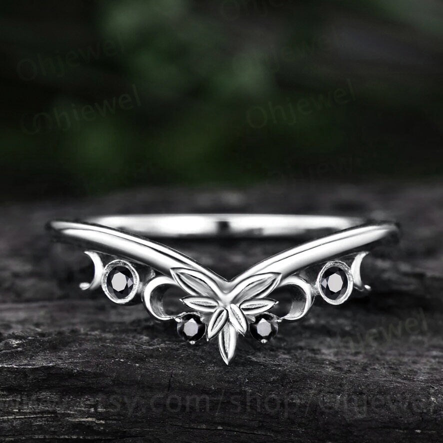 Unique Amethsyt wedding band solid 14k rose gold vintage dainty leaf wedding ring band women Celtic Knot Norse Viking ring Jewelry gift