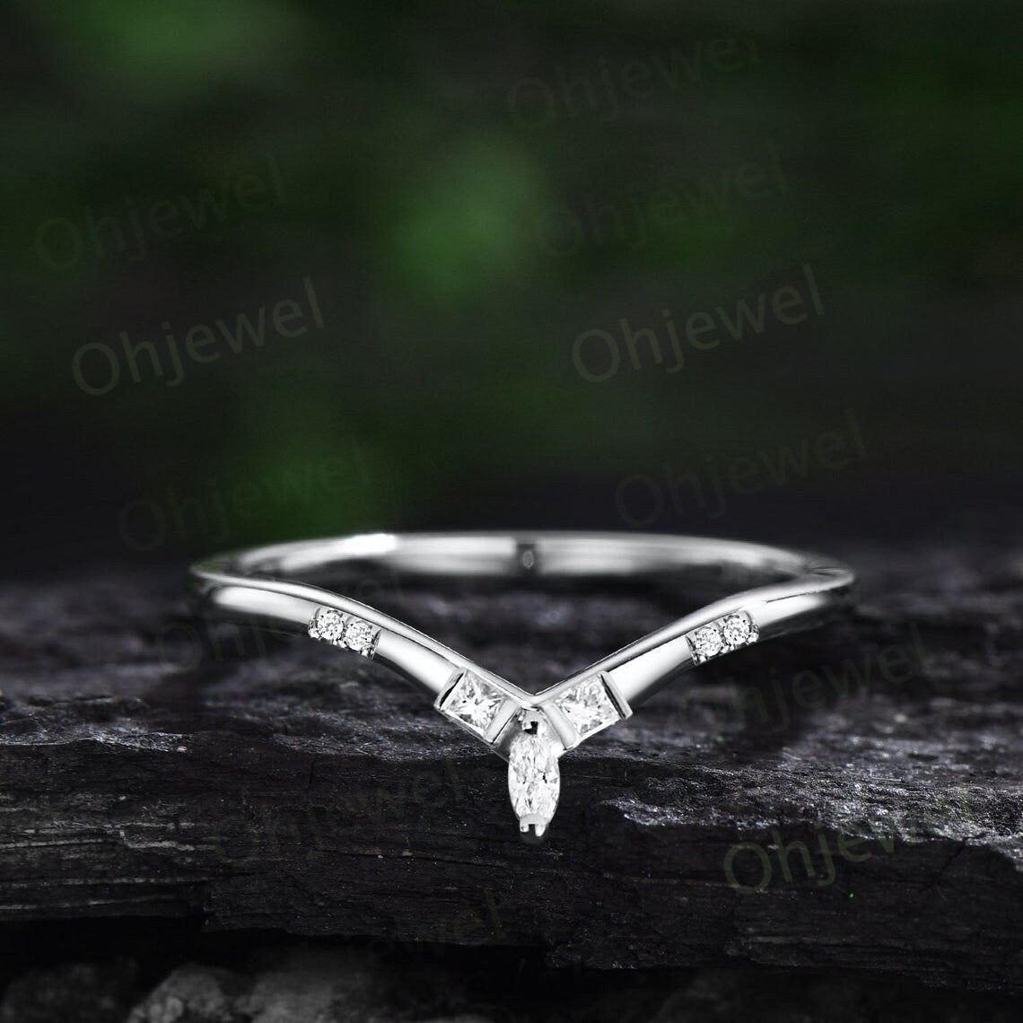 Princess cut diamond wedding band art deco curved moissanite wedding ring band women vintage 14k rose gold 7 stone anniversary ring gift