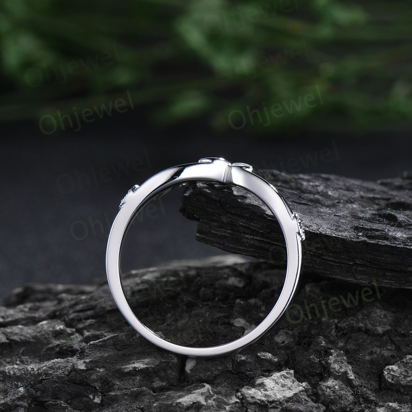 Sapphire wedding band 14k white gold natural sapphire ring Celtic knot art deco Milgrain wedding ring band women anniversary ring gift