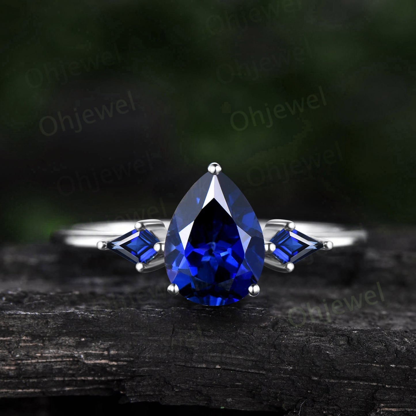 Pear shaped sapphire ring women vintage kite cut sapphire ring three stone unique engagement ring Minimalist rose gold wedding ring gift