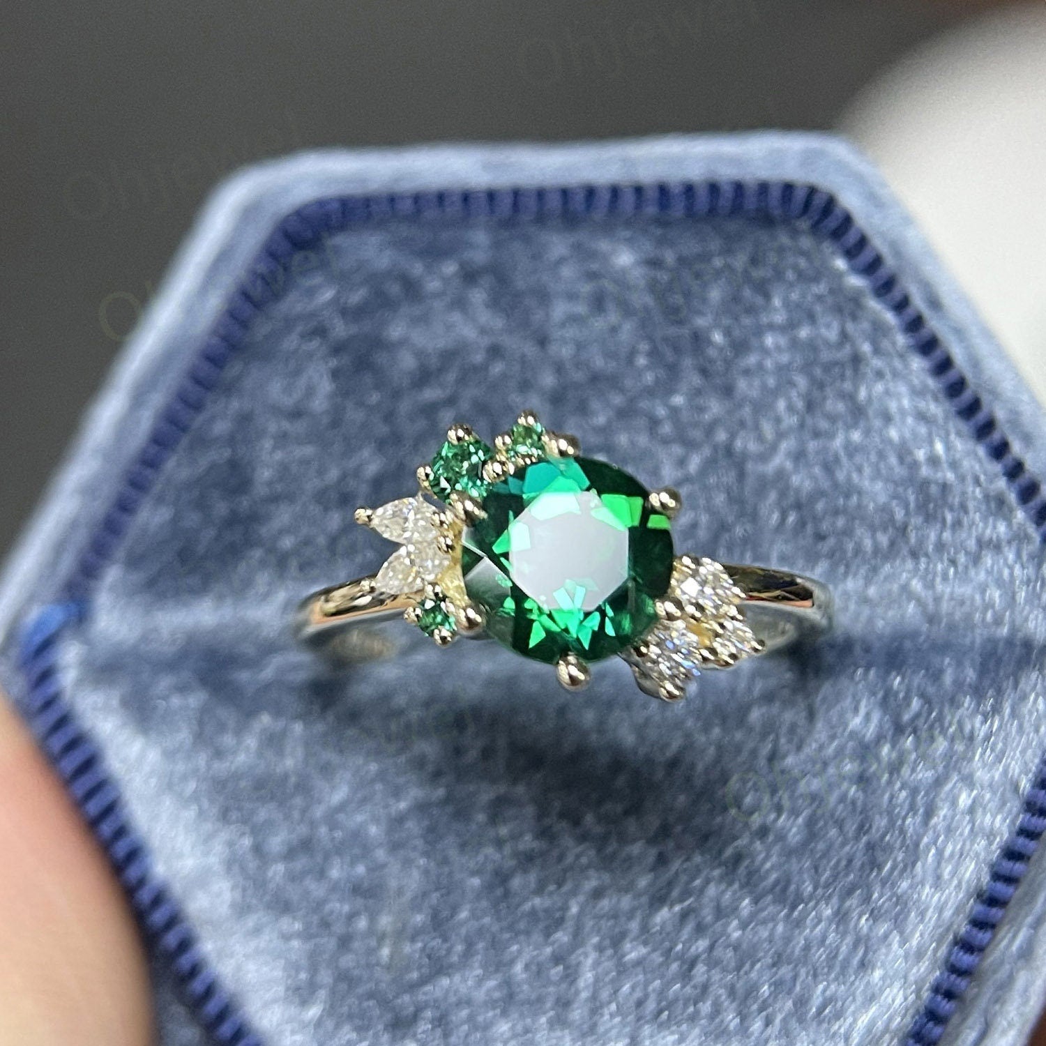 Hexagon cut emerald ring gold silver for women vintage unique emerald engagement ring cluster art deco moissanite bridal ring gifts