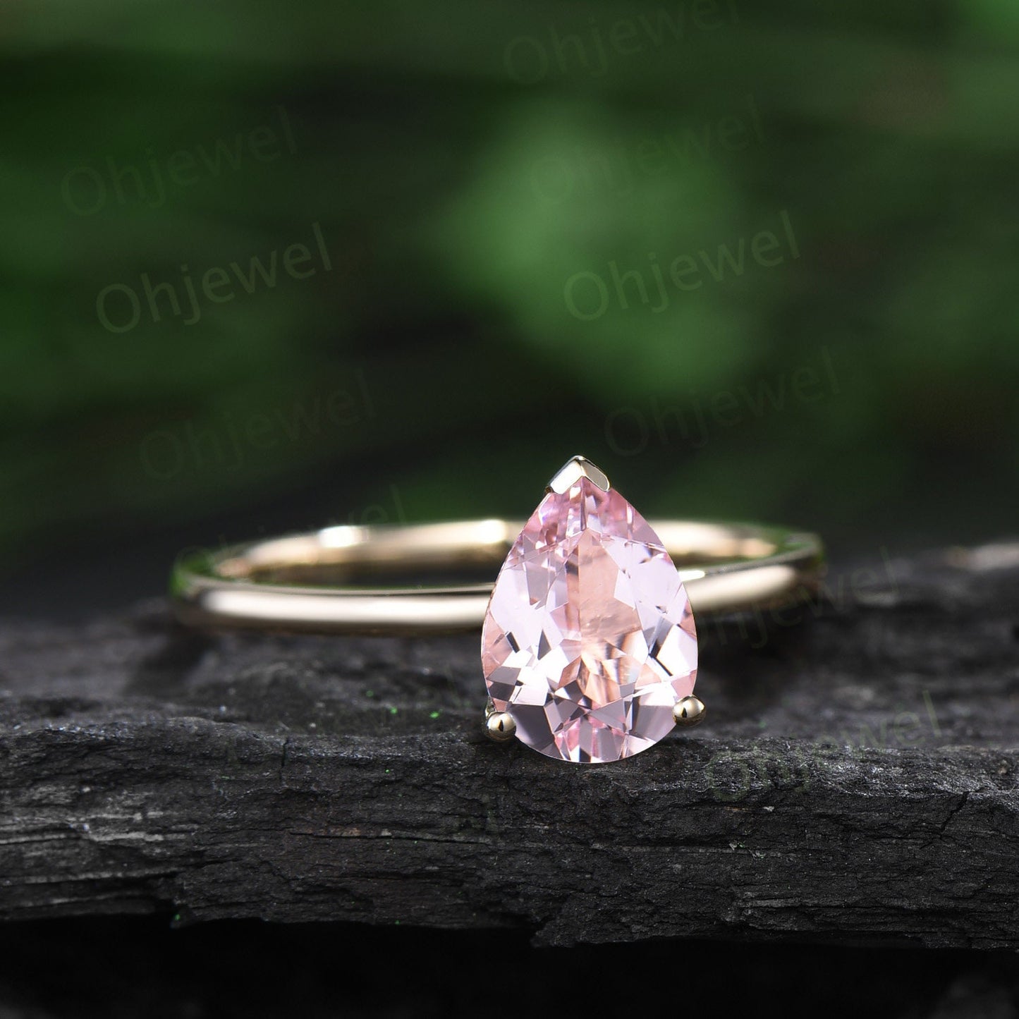 Pear shaped pink morganite ring solid 14k yellow gold dainty unique solitaire engagement ring Minimalist wedding promise ring women her gift