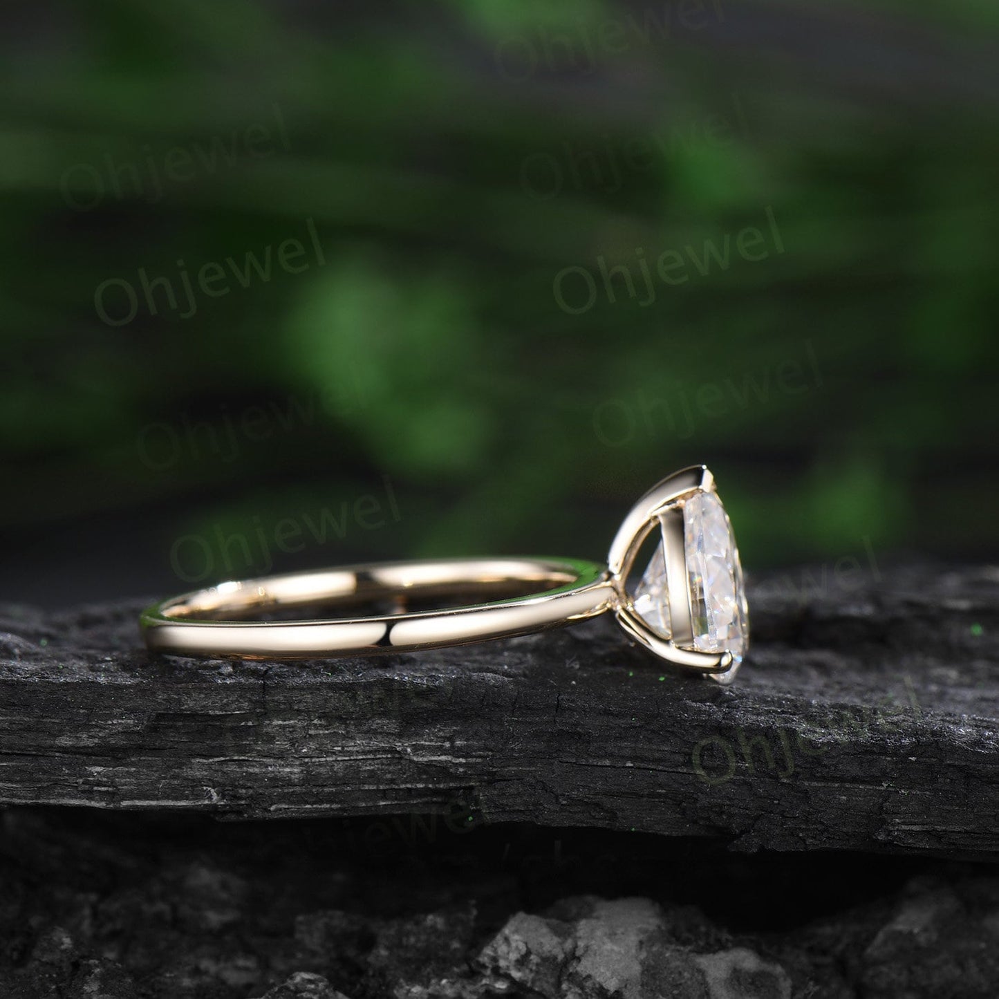 Pear shaped moissanite ring solid 14k yellow gold dainty unique solitaire engagement ring Minimalist bridal wedding promise ring women her