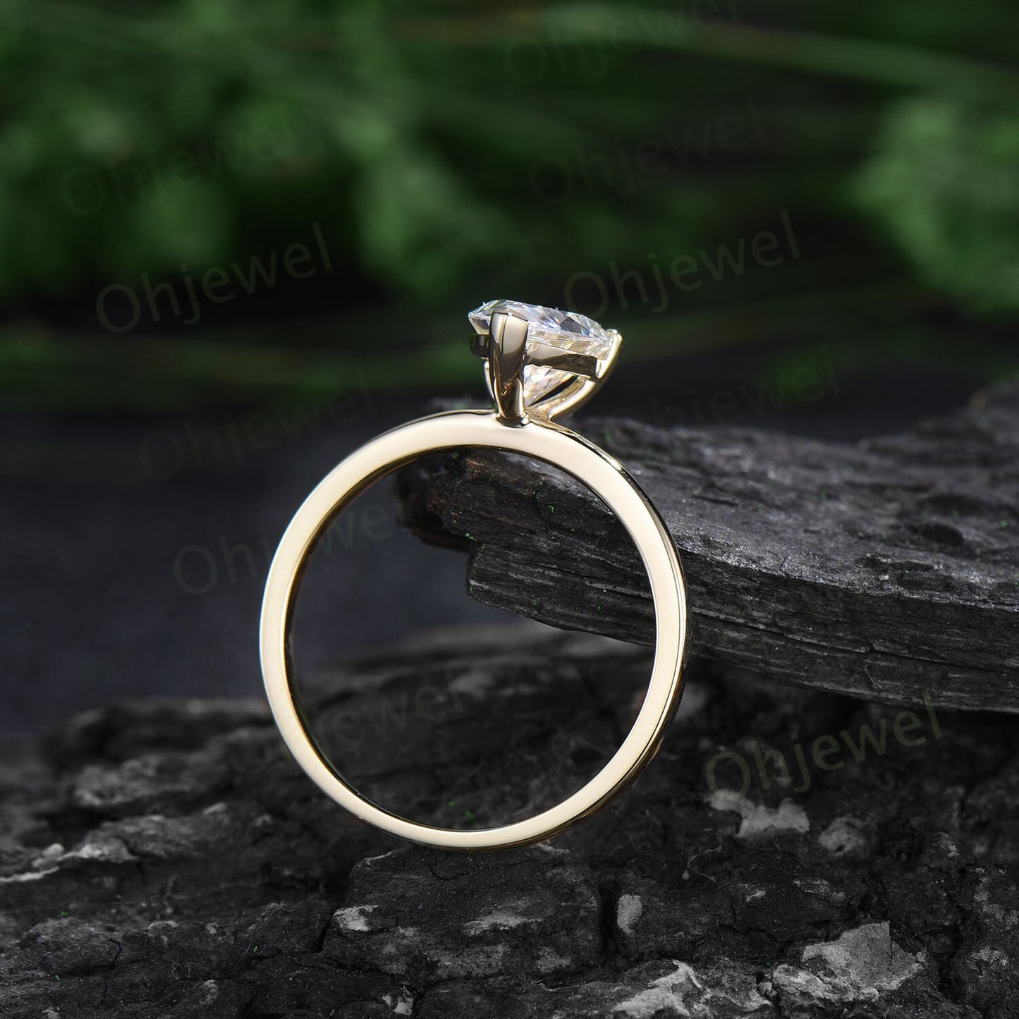 Pear shaped moissanite ring solid 14k yellow gold dainty unique solitaire engagement ring Minimalist bridal wedding promise ring women her