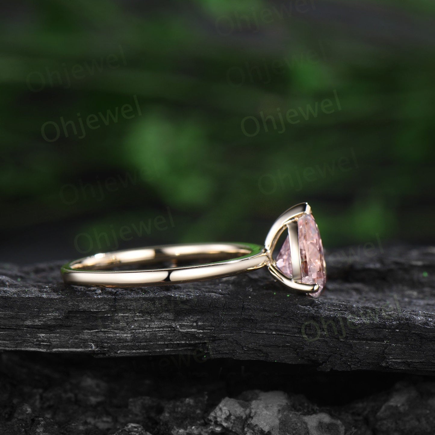 Pear shaped pink morganite ring solid 14k yellow gold dainty unique solitaire engagement ring Minimalist wedding promise ring women her gift