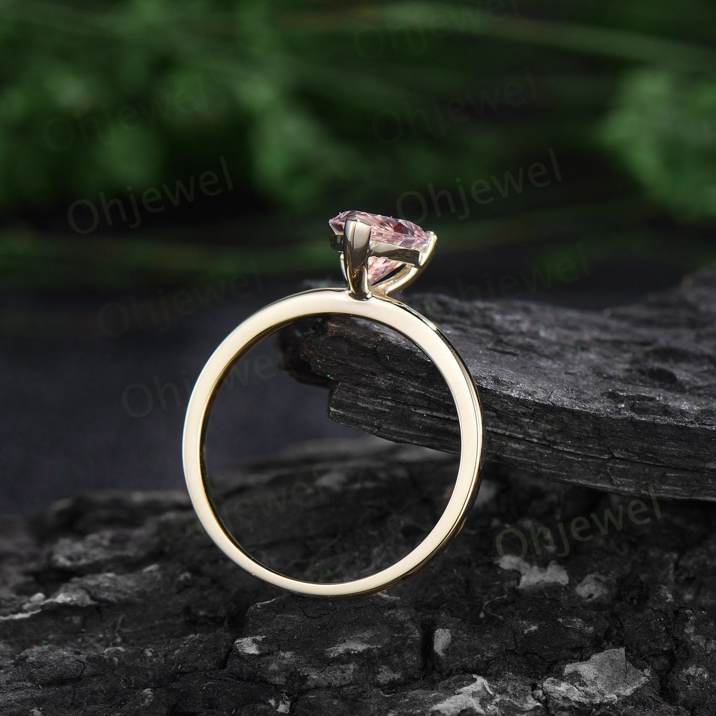 Pear shaped pink morganite ring solid 14k yellow gold dainty unique solitaire engagement ring Minimalist wedding promise ring women her gift