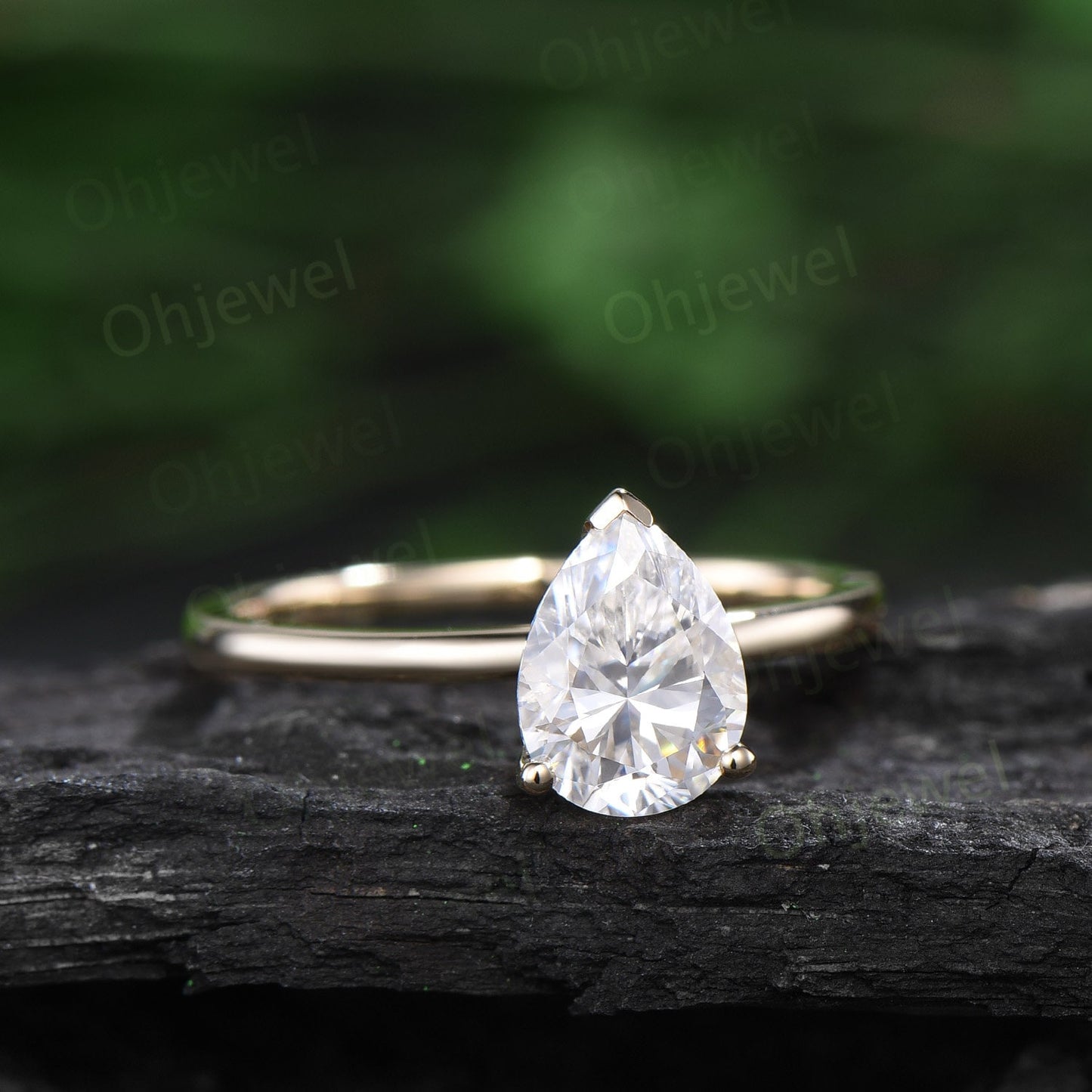 Pear shaped moissanite ring solid 14k yellow gold dainty unique solitaire engagement ring Minimalist bridal wedding promise ring women her