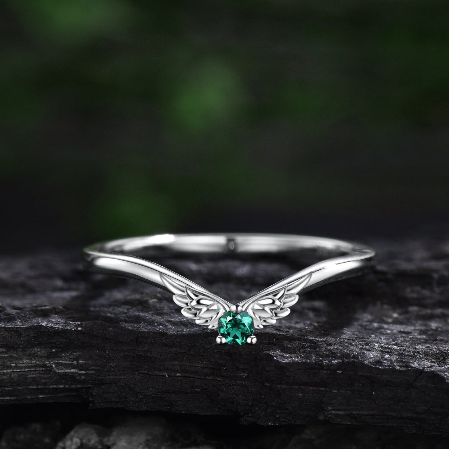 Oval cut green Tourmaline ring vintage moon star unique engagement ring rose gold three stone bat wing emerald ring wedding ring set women