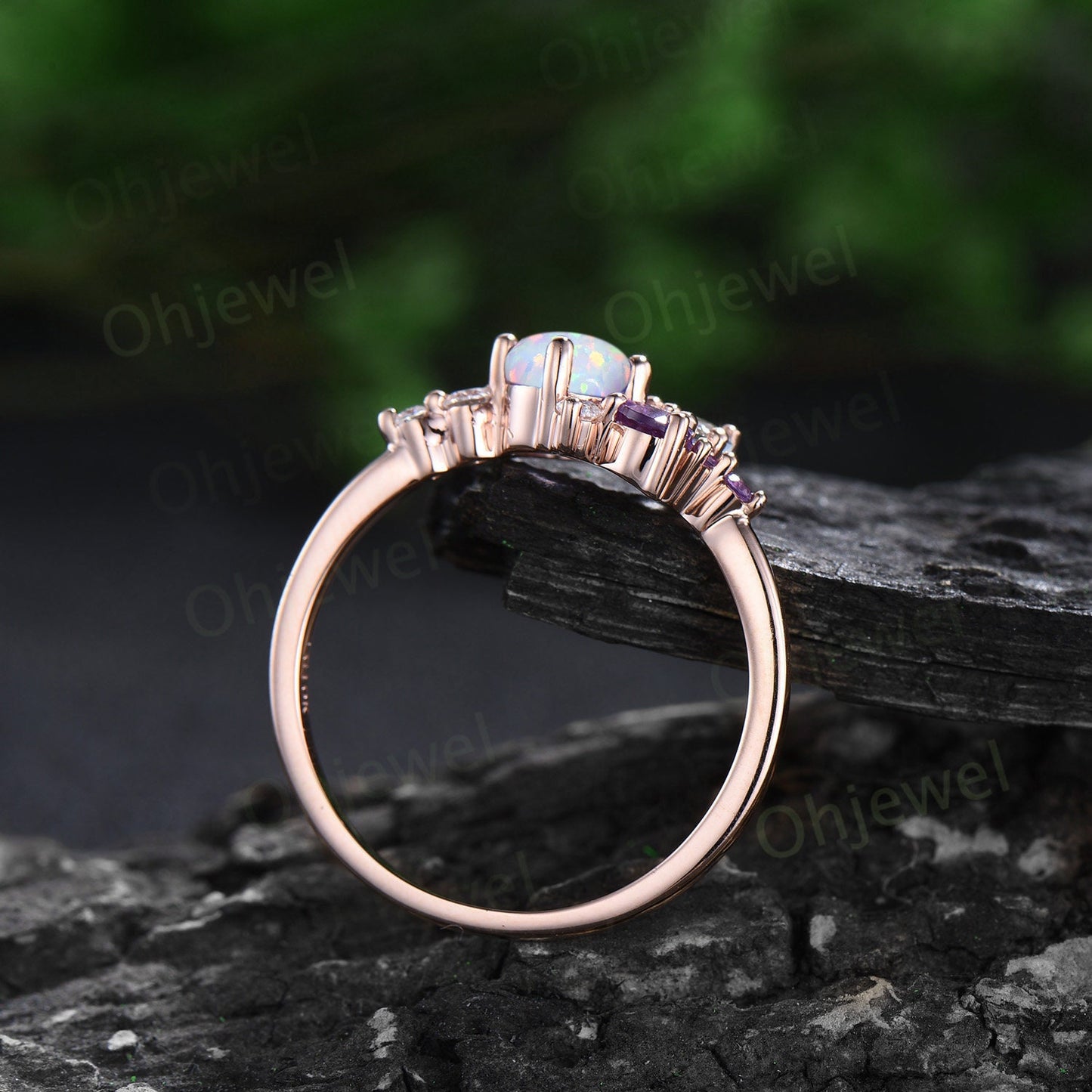 Round opal ring Personalized cluster amethyst ring vintage pear aquamarine ring dainty multi stone ring unique engagement ring women gift