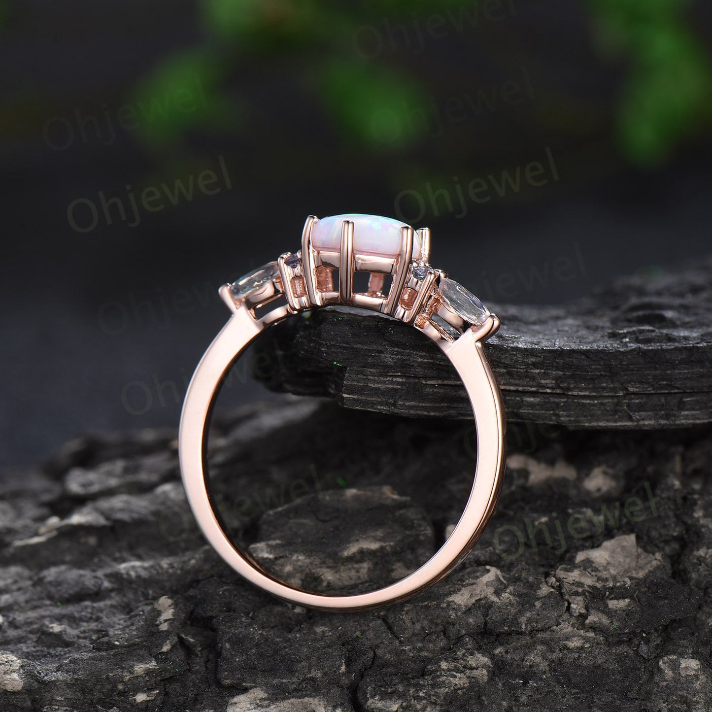 Vintage hexagon cut white opal engagement ring 14k rose gold marquise moonstone ring women dainty alexandrite bridal anniversary ring gift