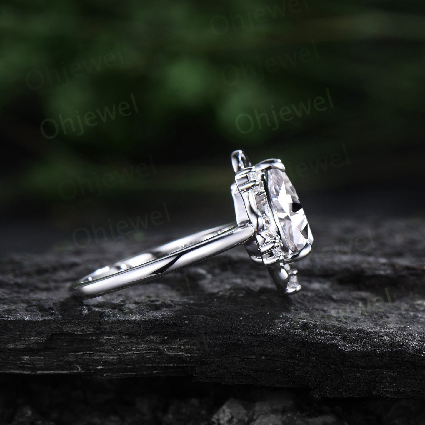 Vintage pear shaped moissanite engagement ring leaf Nature inspired vine halo diamond ring women white gold branch anniversary ring gift