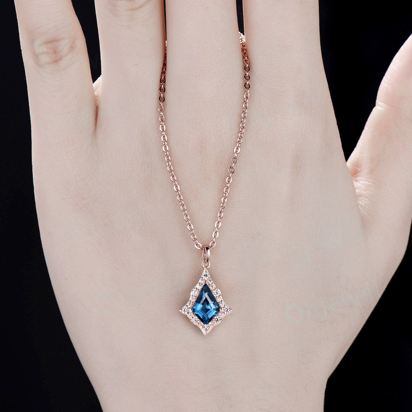 Vintage kite London blue topaz necklace rose gold antique unique snowdrift halo diamond necklace Pendant women opal jewelry anniversary gift