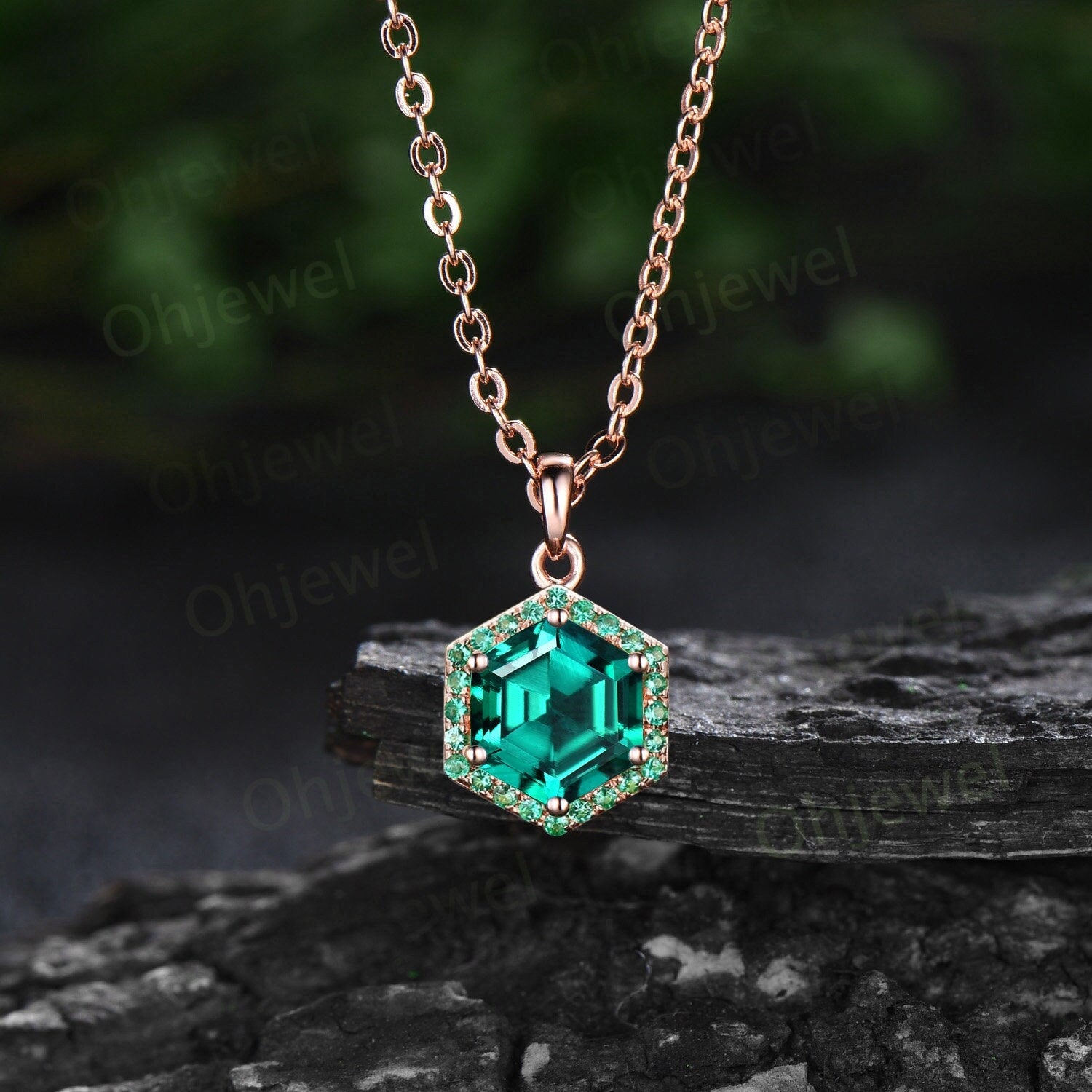 18K Gold Men's Gold Necklace Emerald Necklace Gold Necklace For