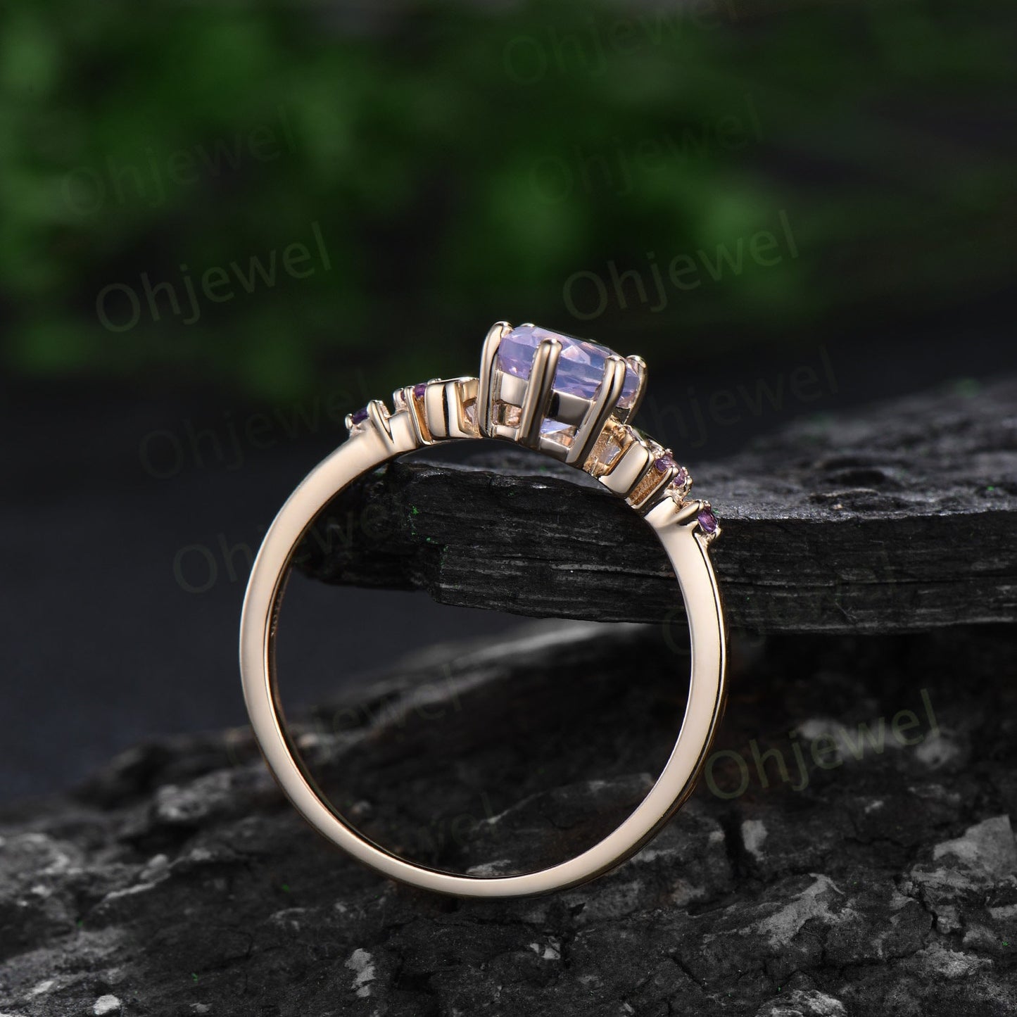 Oval Alexandrite amethyst engagement ring yellow gold Moon wedding ring set women art deco opal moissanite gemstone bridal ring set silver