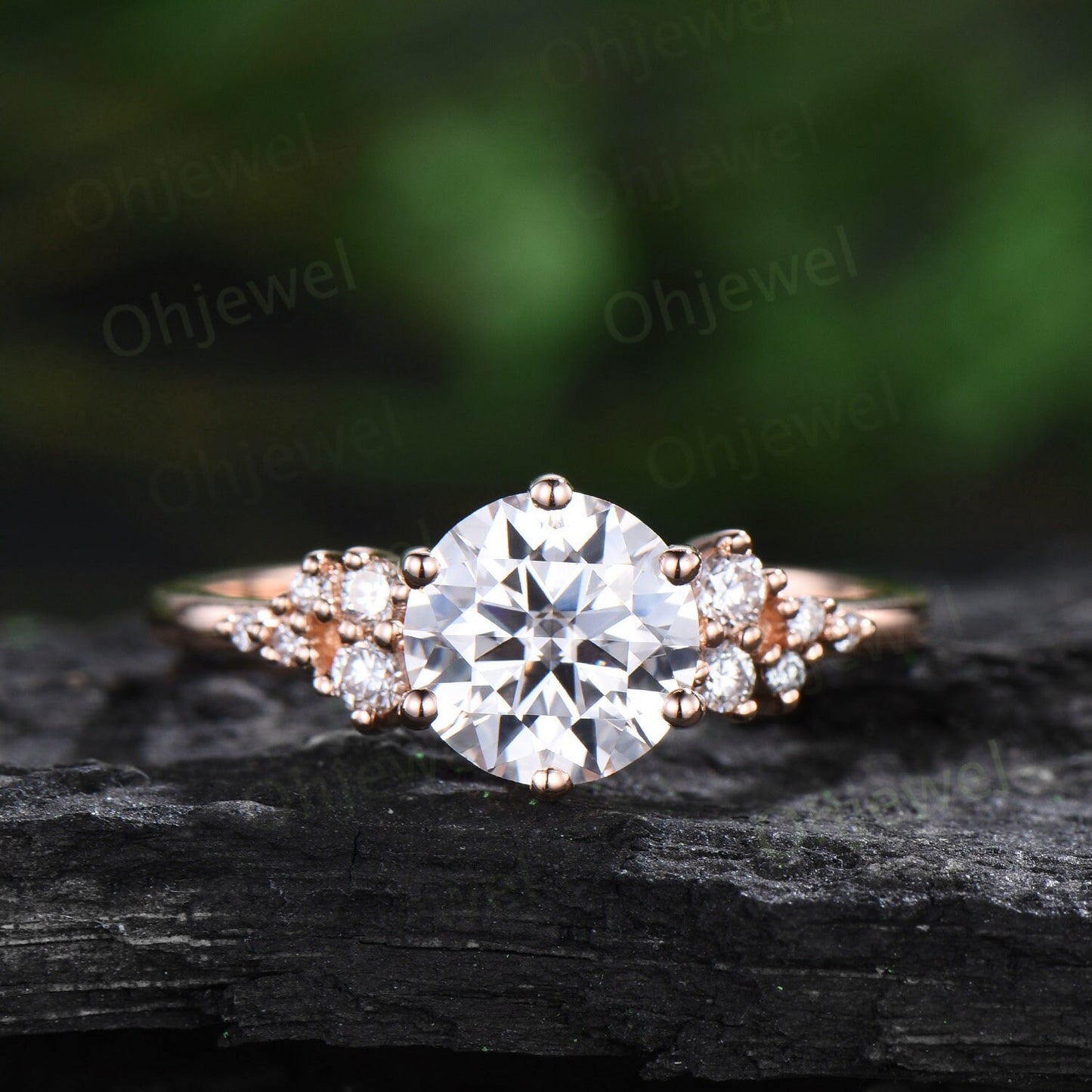 Unique round cut moissanite engagement ring set rose gold snowdrift moissanite ring alexandrite wedding bridal ring set women jewelry