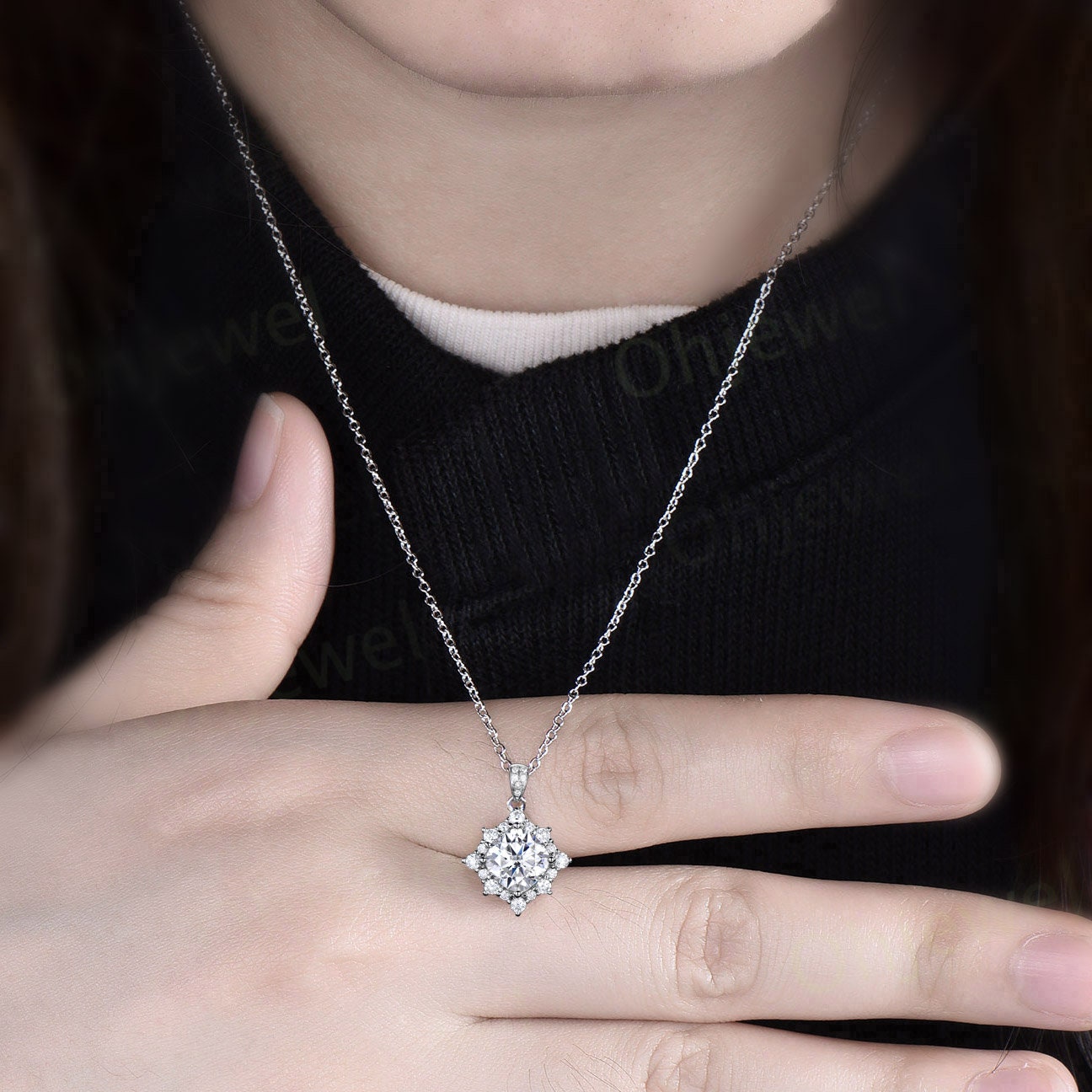 Cushion cut moissanite necklace solid 14k rose gold unique snowdrift halo diamond Pendant bridal wedding anniversary gift for women her