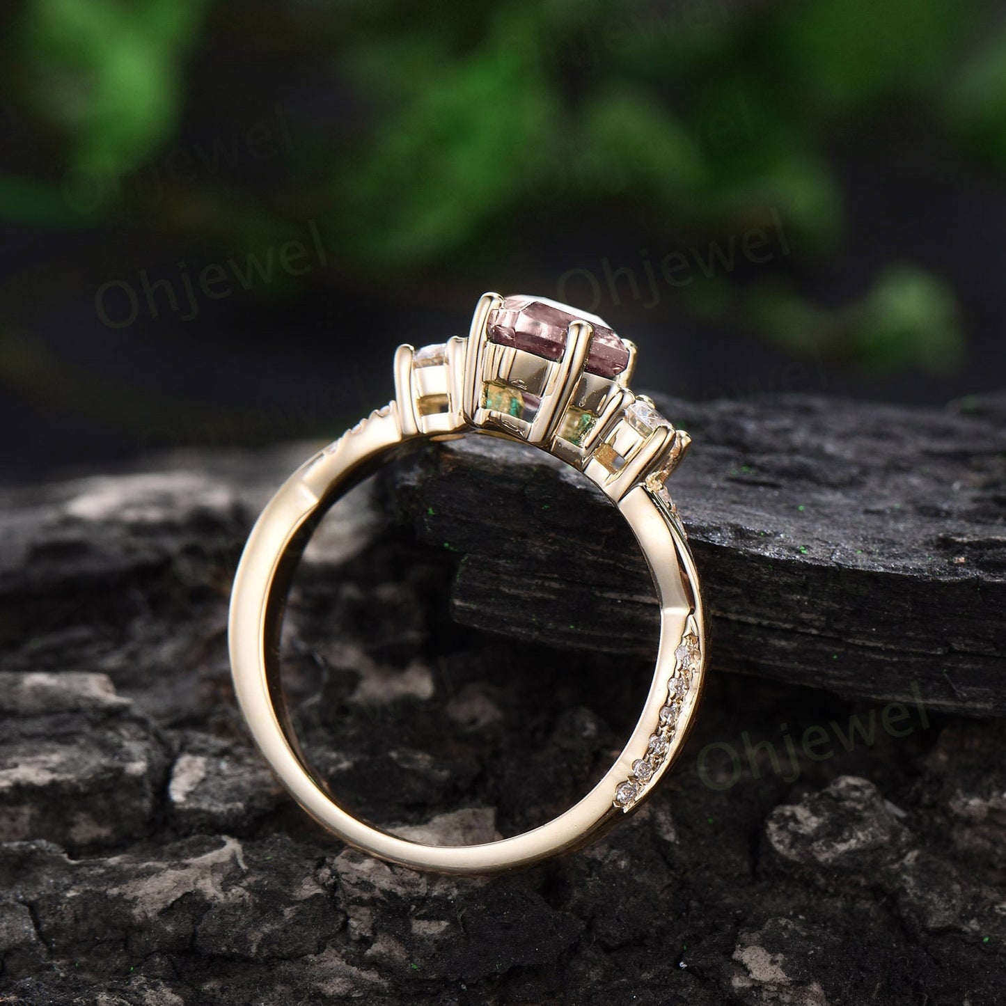 Vintage kite cut morganite engagement ring solid 14k yellow gold art deco eternity twisted diamond anniversary promise ring women her gift