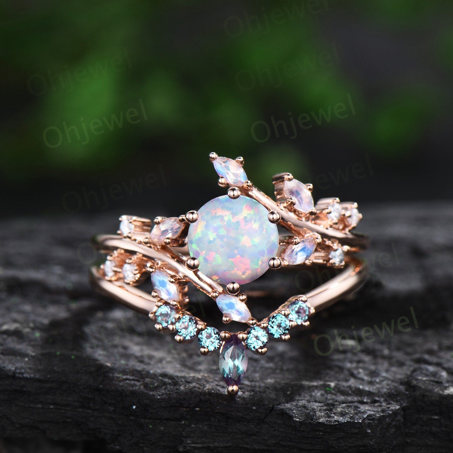 Pink Opal Opal Teardrop Engagement Ring Opal Ring Gold Women
