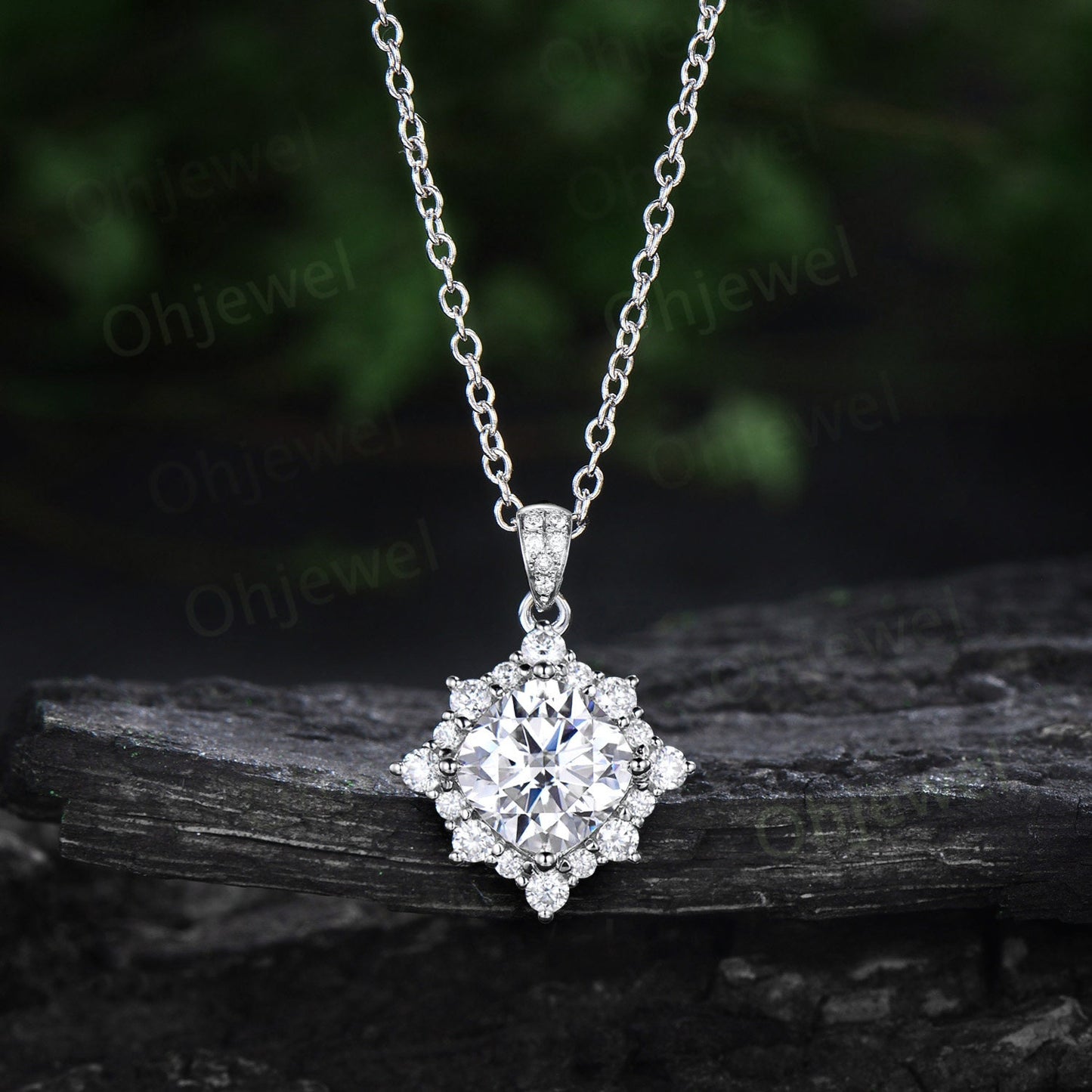 Cushion cut moissanite necklace solid 14k rose gold unique snowdrift halo diamond Pendant bridal wedding anniversary gift for women her
