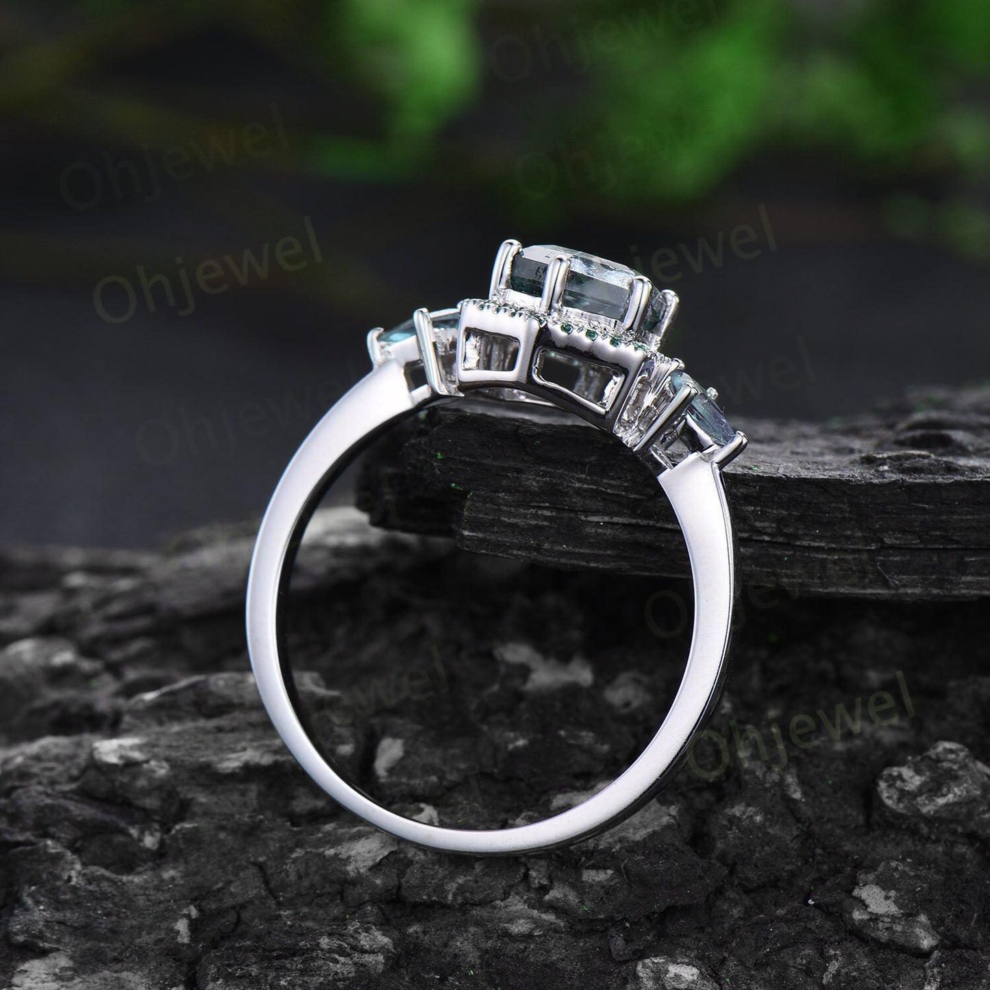 Hexagon cut purple Amethyst ring white gold halo emerald ring vintage kite cut alexandrite ring women unique engagement ring gemstone ring