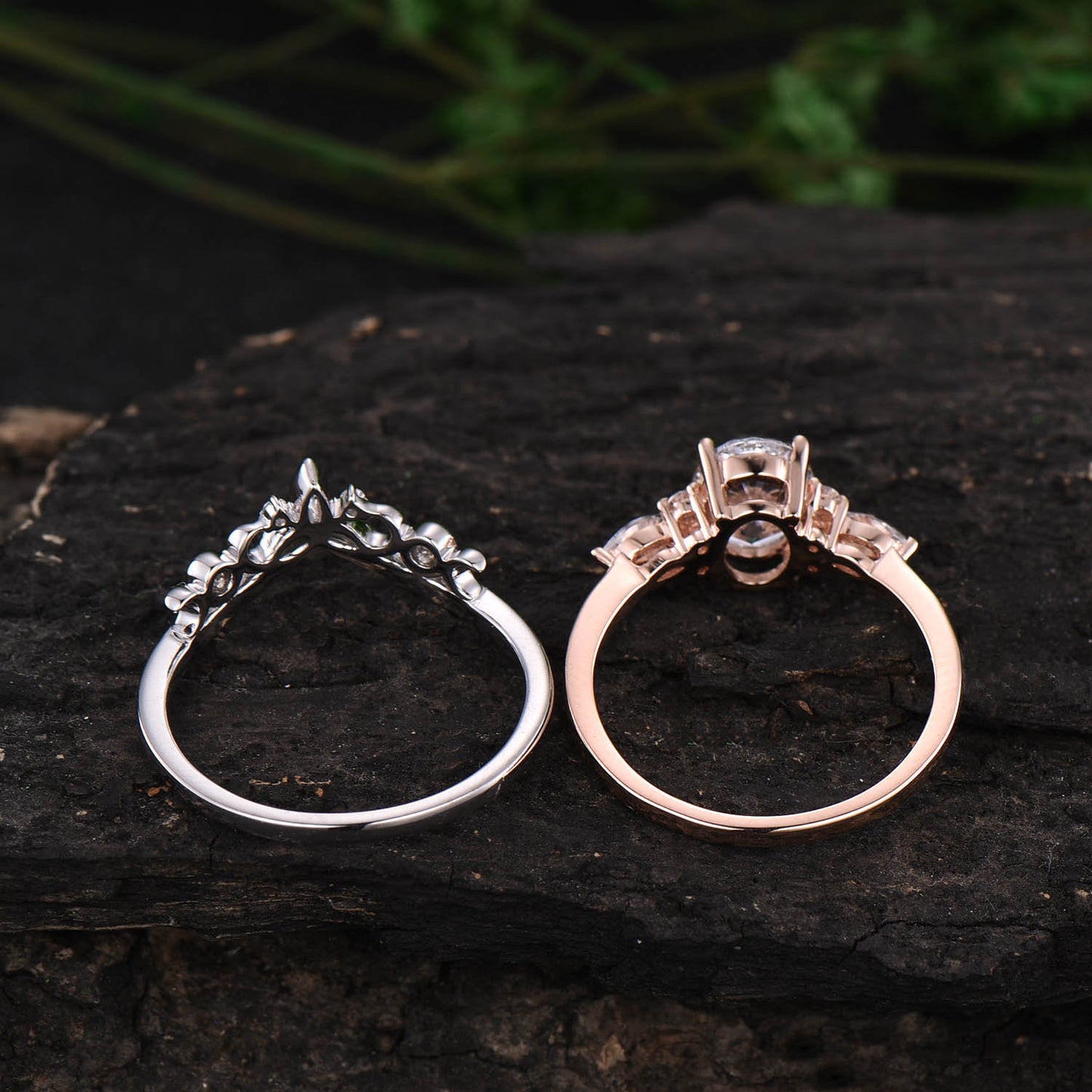 Oval cut red ruby ring vintage unique engagement ring set rose gold cluster marquise cut ruby jewelry anniversary wedding ring women gift