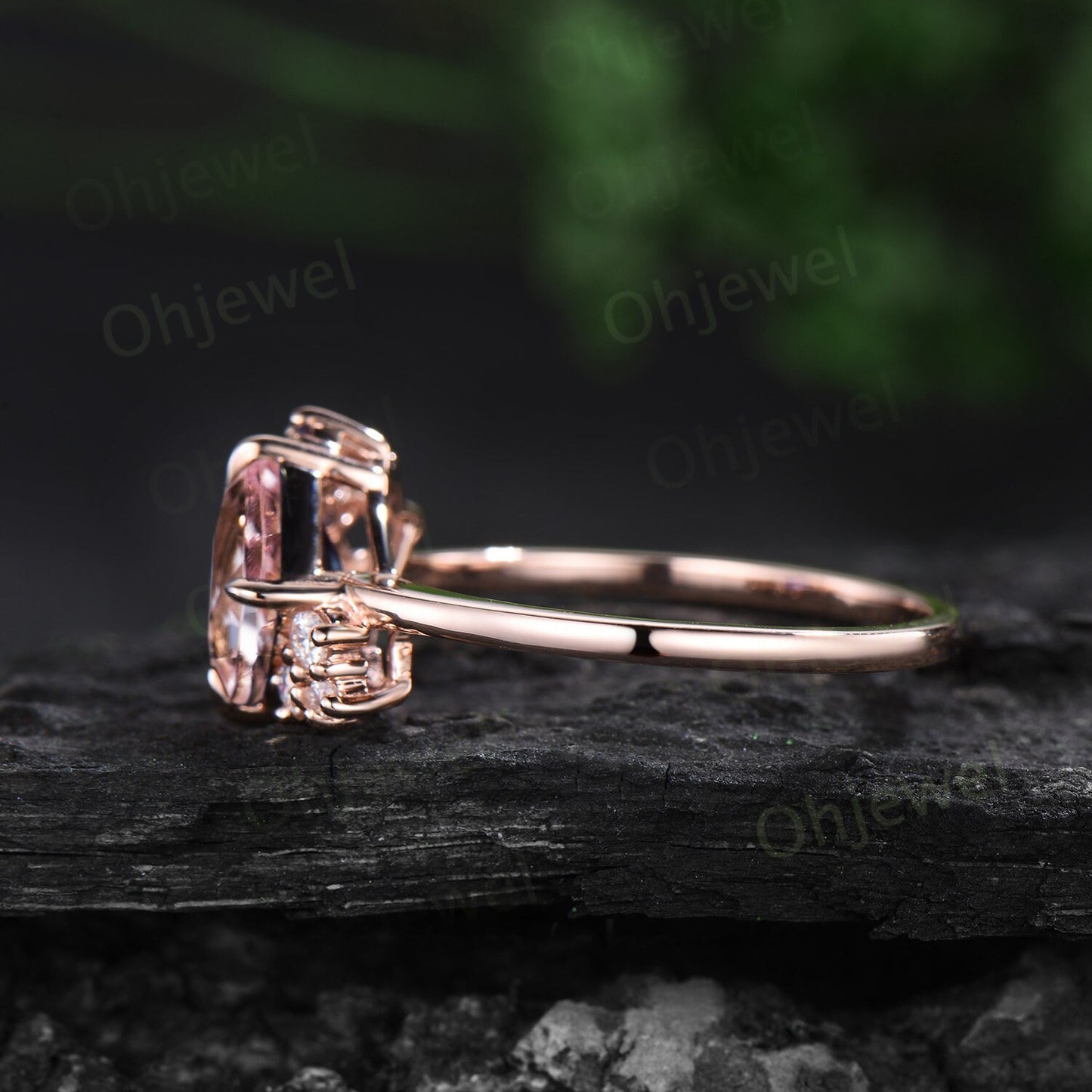 Cushion cut morganite engagement ring solid 14k rose gold snowdrift cluster diamond opal ring women vintage unique promise ring for her