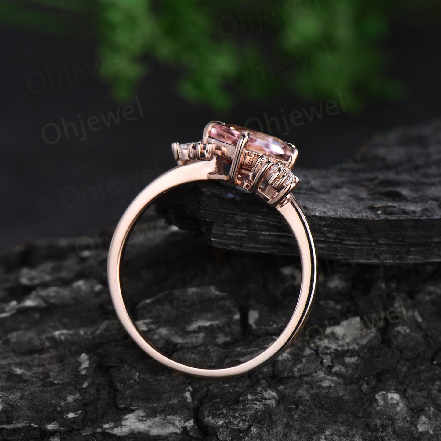 Cushion cut morganite engagement ring solid 14k rose gold snowdrift cluster diamond opal ring women vintage unique promise ring for her