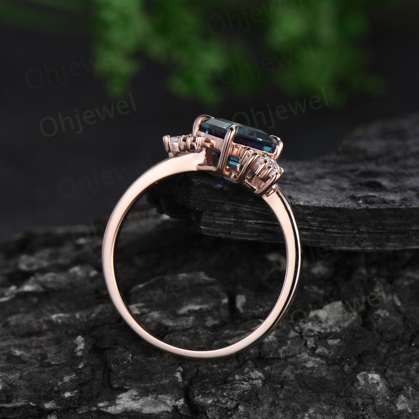 Cushion cut green sapphire engagement ring solid 14k rose gold snowdrift cluster opal ring vintage diamond anniversary ring gift for women
