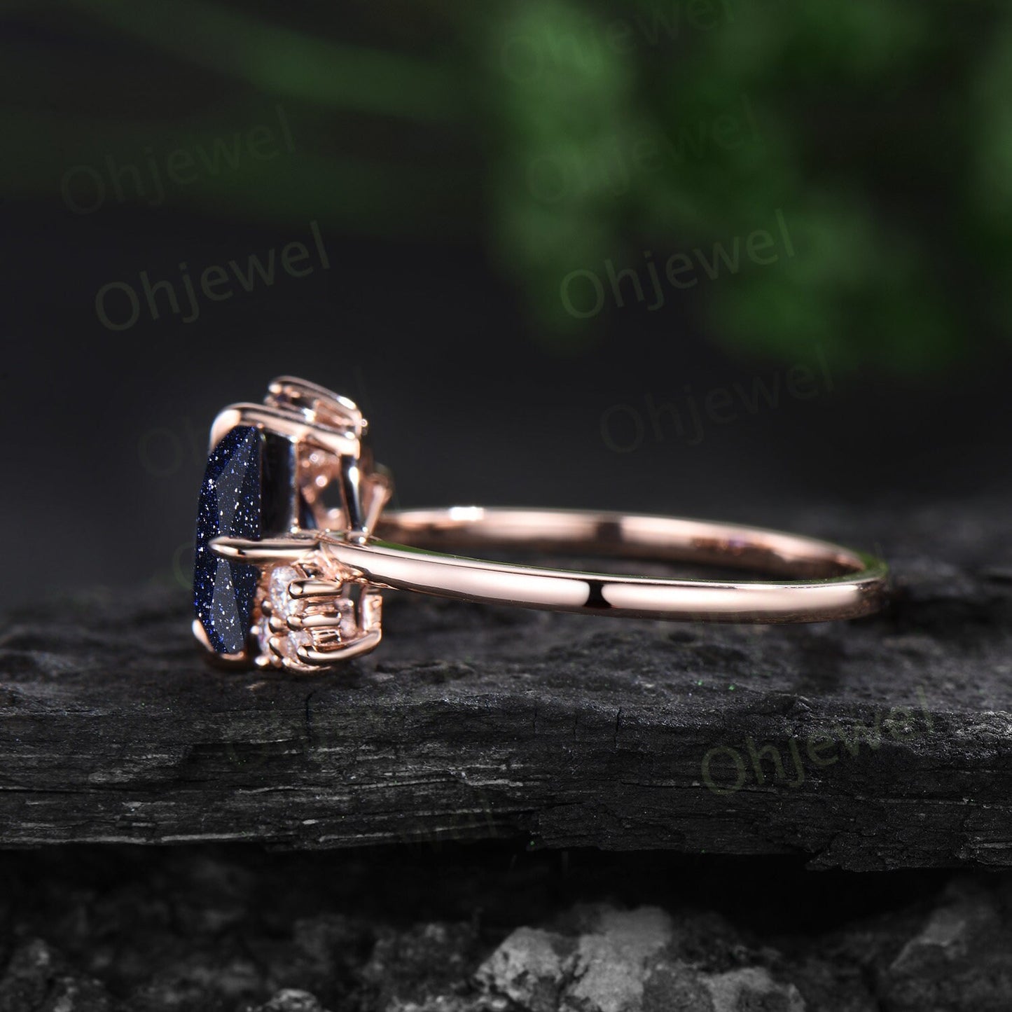 Princess cut blue sandstone ring vintage rose gold unique cluster engagement ring art deco diamond opal wedding anniversary ring gift