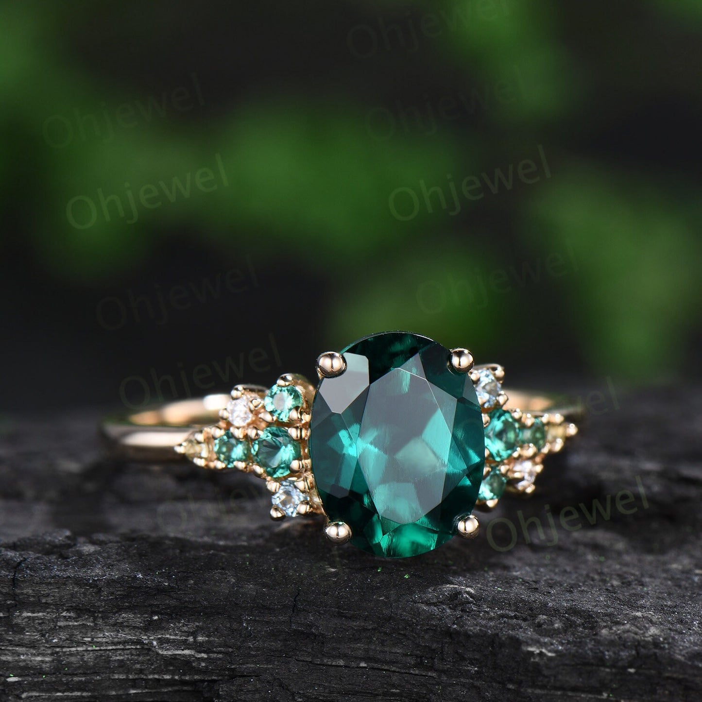 Vintage oval cut emerald engagement ring set solid 14k rose gold cluster snowdrift peridot topaz ring women gemstone ring unique bridal ring