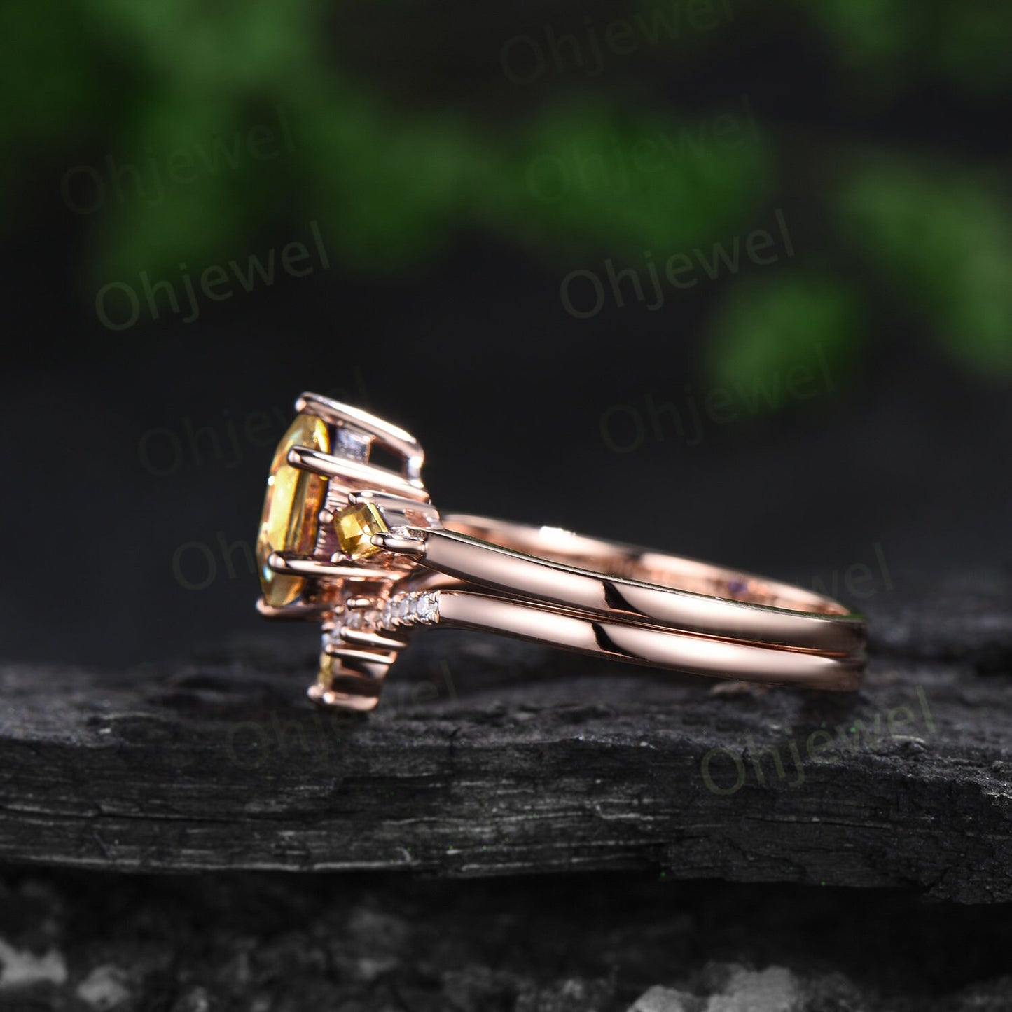 Hexagon cut citrine engagement ring 14k yellow gold three stone kite citrine ring women crystal gemstone wedding anniversary ring set gift
