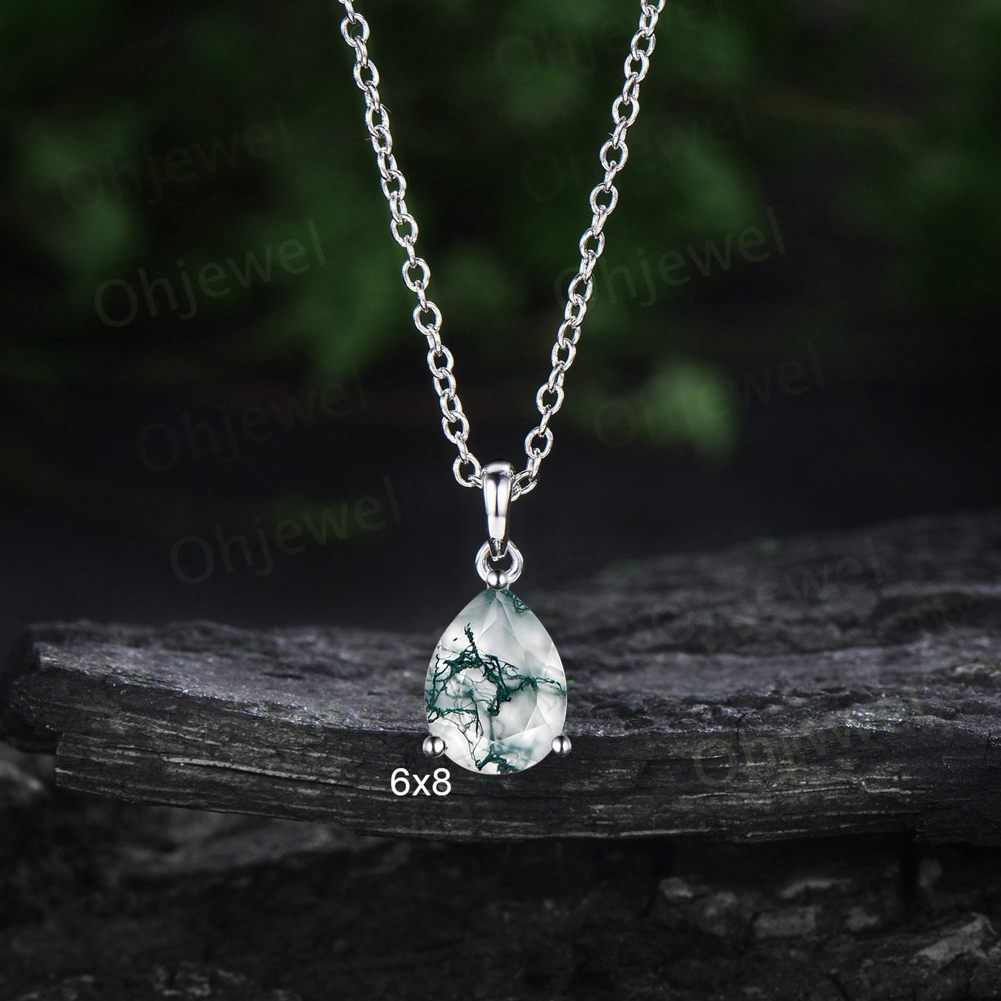 Solitaire pear shaped green moss agate necklace 14k rose gold dainty Pendant women anniversary gift for her