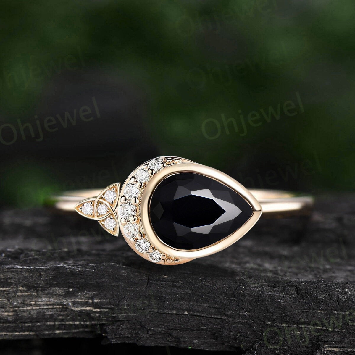 6 prong kite cut black onyx ring unique engagement ring 14k rose gold –  Ohjewel
