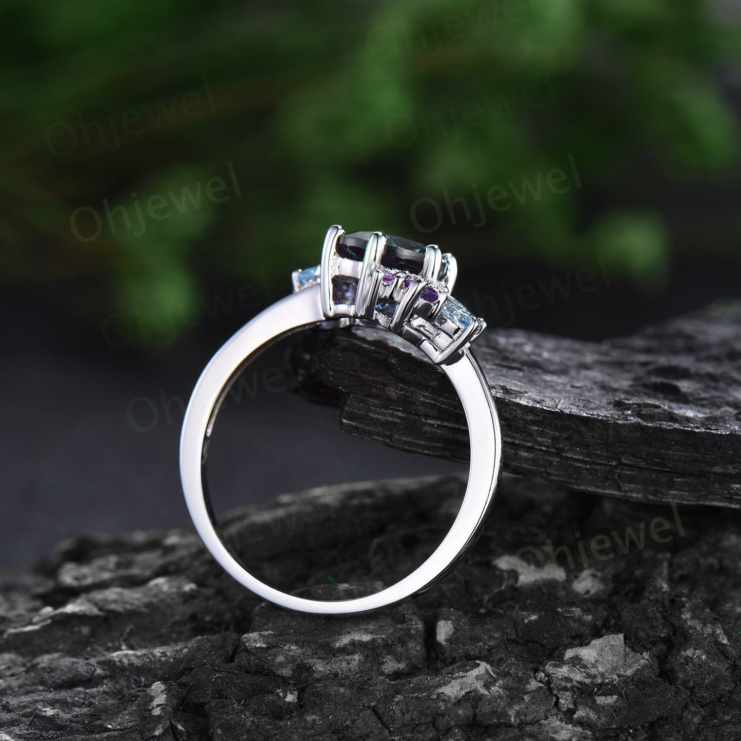 Vintage round peridot engagement ring 14k white gold snowdrift cluster amethyst topaz ring women gemstone crystal ring unique wedding ring