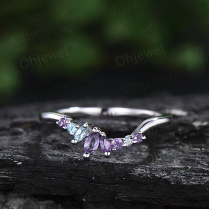 Vintage round Alexandrite engagement ring white gold snowdrift cluster amethyst topaz ring women gemstone crystal ring unique wedding ring
