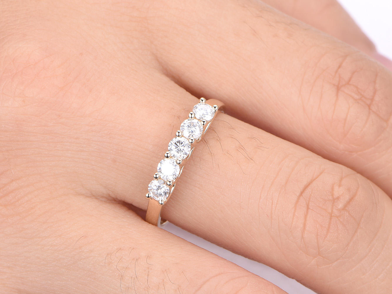 Forever classic moissanite wedding band moissanite engagement ring solid 14k rose gold matching band 3mm round cut stone customized