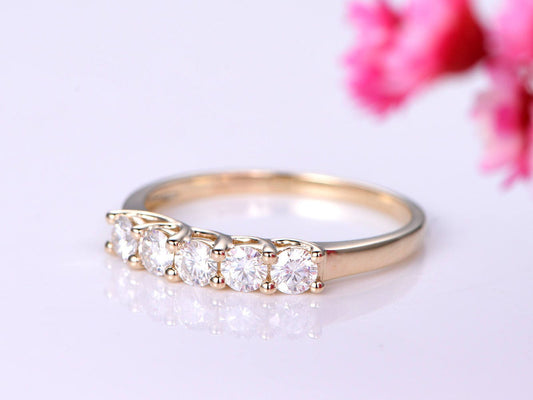 Forever classic moissanite wedding band moissanite engagement ring solid 14k rose gold matching band 3mm round cut stone customized