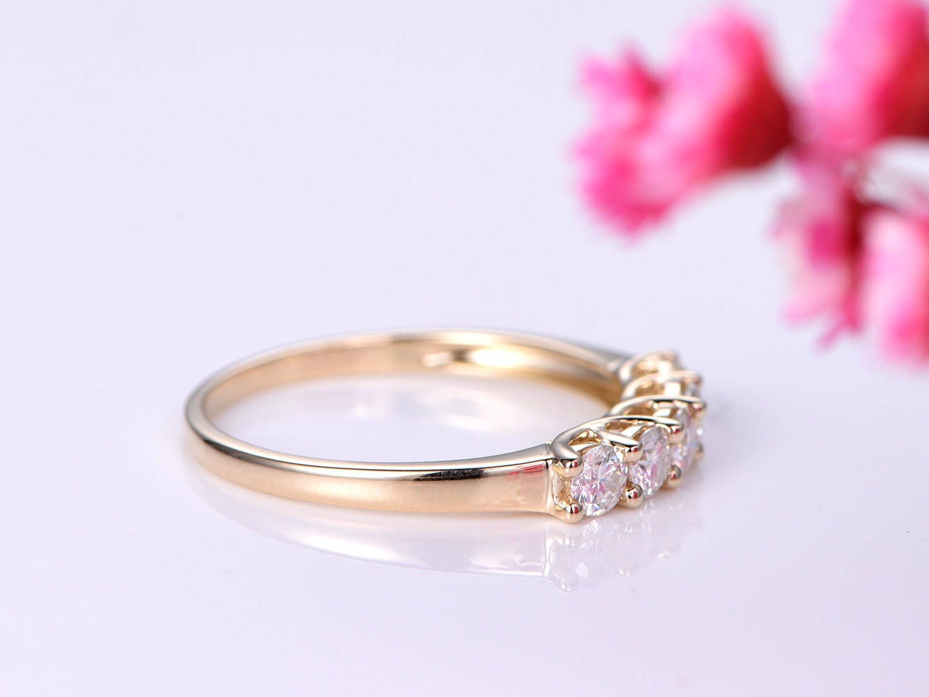 Forever classic moissanite wedding band moissanite engagement ring solid 14k rose gold matching band 3mm round cut stone customized