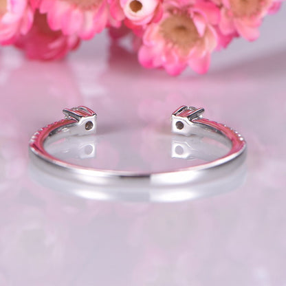 Open diamond wedding band 14k white gold stacking ring natural SI-H quality diamond half eternity ring Valentine's Day Anniversary