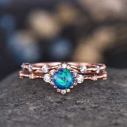 Rose Gold Moissanite Ring Set Moissanite Engagement Ring Women Diamond Moissanite Wedding Band Half Eternity Ring Minimalist Bridal Jewelry