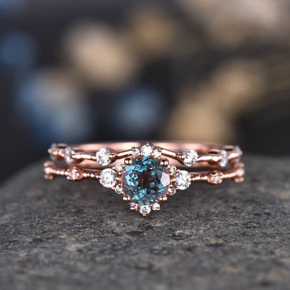 Rose Gold Moissanite Ring Set Moissanite Engagement Ring Women Diamond Moissanite Wedding Band Half Eternity Ring Minimalist Bridal Jewelry