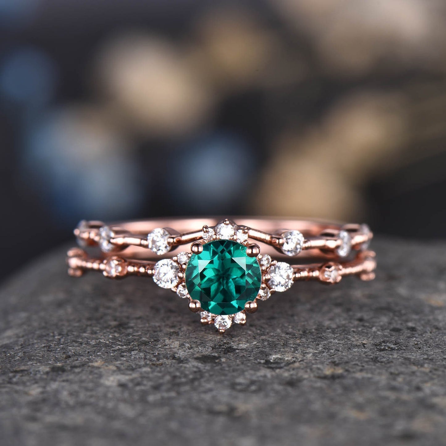 Rose Gold Moissanite Ring Set Moissanite Engagement Ring Women Diamond Moissanite Wedding Band Half Eternity Ring Minimalist Bridal Jewelry