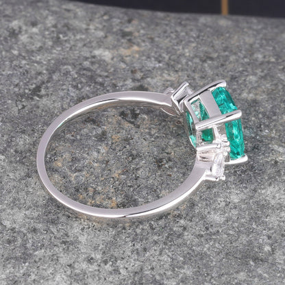 Emerald ring women moissanite engagement ring white gold art deco wedding band floral vintage bridal jewelry May birthstone anniversary gift