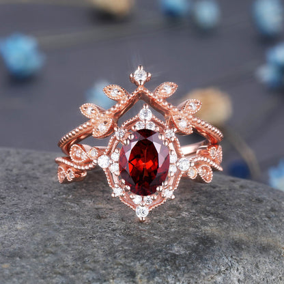 Aquamarine Wedding Ring Set Rose Gold Diamond Stackable Matching Band Aquamarine Engagement Floral Ring Art Deco Milgrain Anniversary