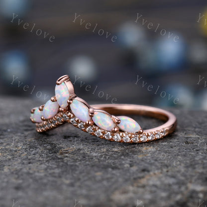 Multi-Gemstone Ring,White Fire Opal Rings, 14k Rose Gold Opal Engagement Ring, Opal Wedding Ring,Promise Ring, Statement Ring